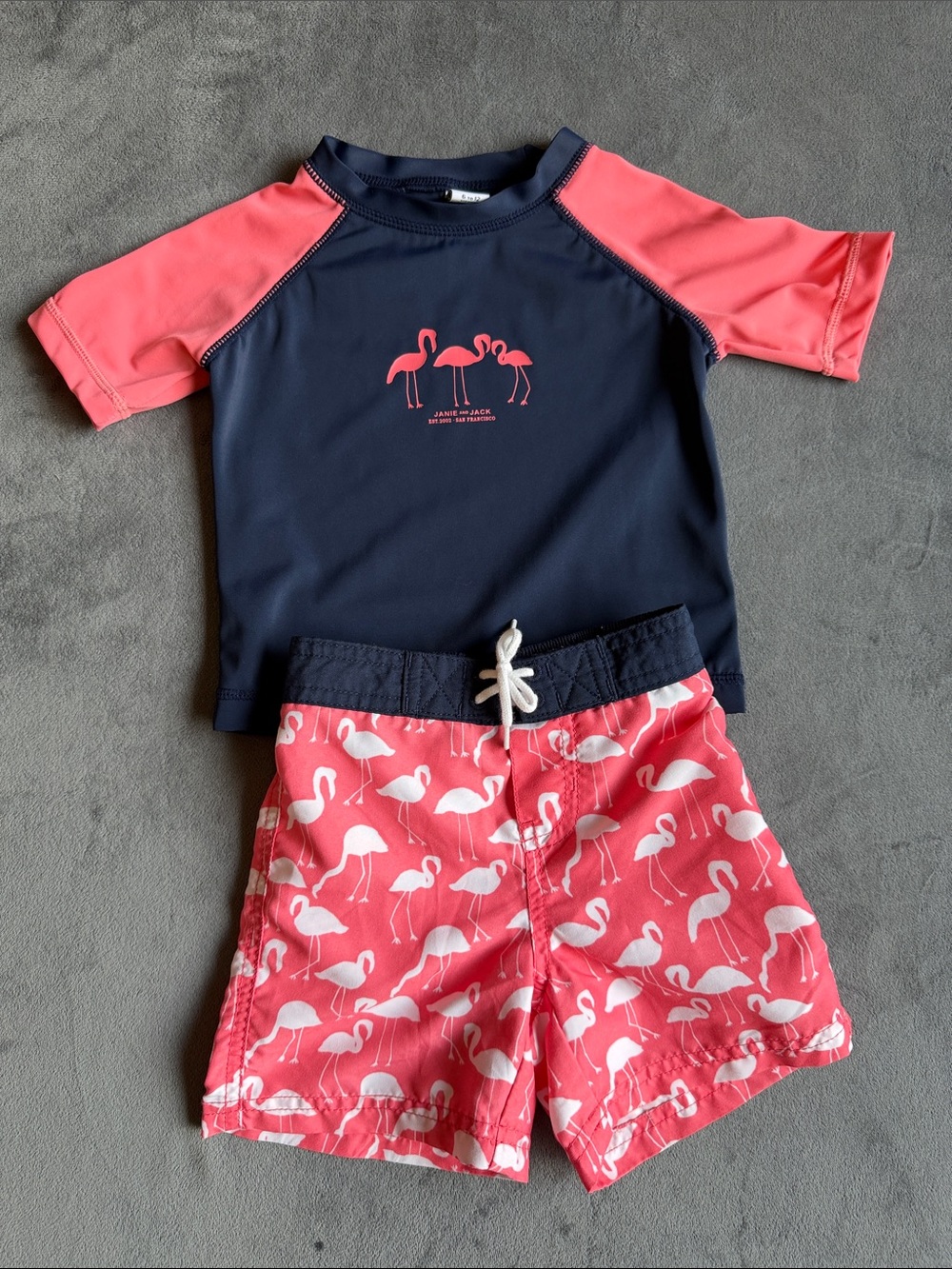 Janie and Jack swim trunks and rash guard